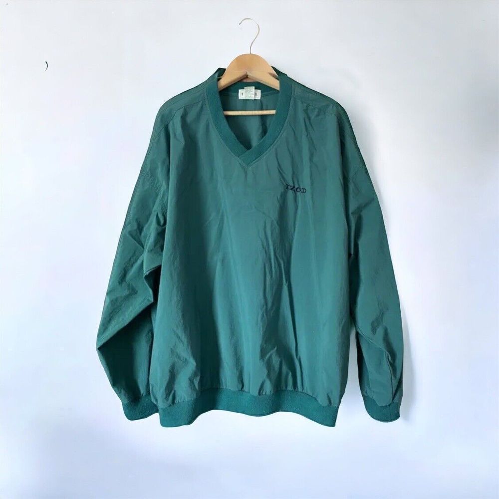 Vintage Izod Pullover Windbreaker Jacket Sz. XLarge Nylon V-Neck Green - As Is
